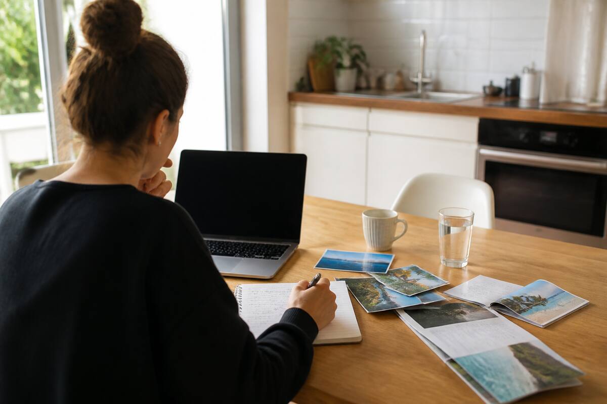 Checklist voor het vergelijken van vakanties met laptop en notities